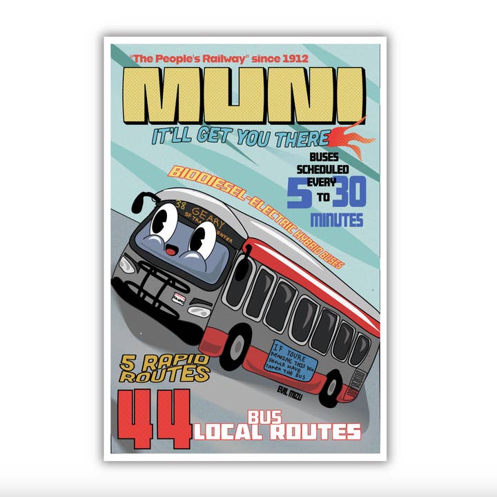 MUNI 12" x 18" Print for wholesale by Evil Mizu