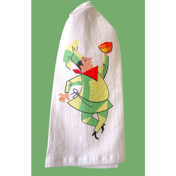 Red and White Kitchen Company - Wholesale Tea Towel - Dancing Chef Flour Sack Tea Towel, retro