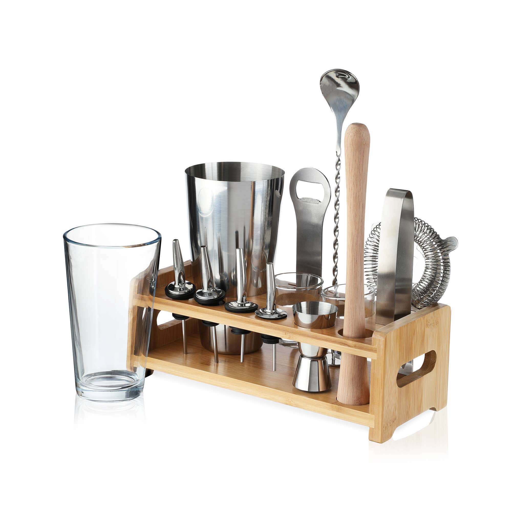 True Brands - Wholesale Bar Tool - Ultimate Essential Bar Tool Set W/ Wooden Stand - Set Of 140