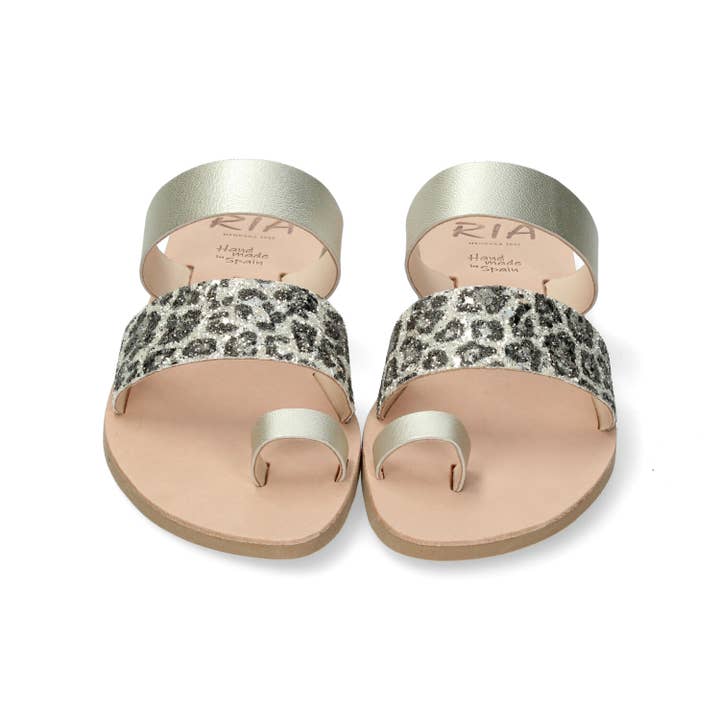 Leopard glitter sandaal met drie bandjes voor dames voor wholesale door Ria Menorca