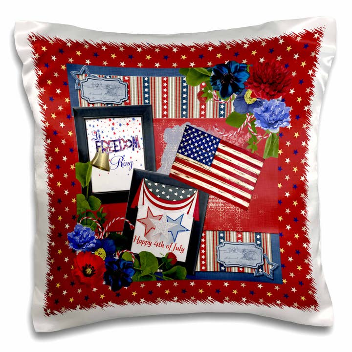 3dRose, Image of Let Freedom Ring, Bell, Stars, 4th of July, Red, White, Blue, Pillow Case for wholesale by 3dRose