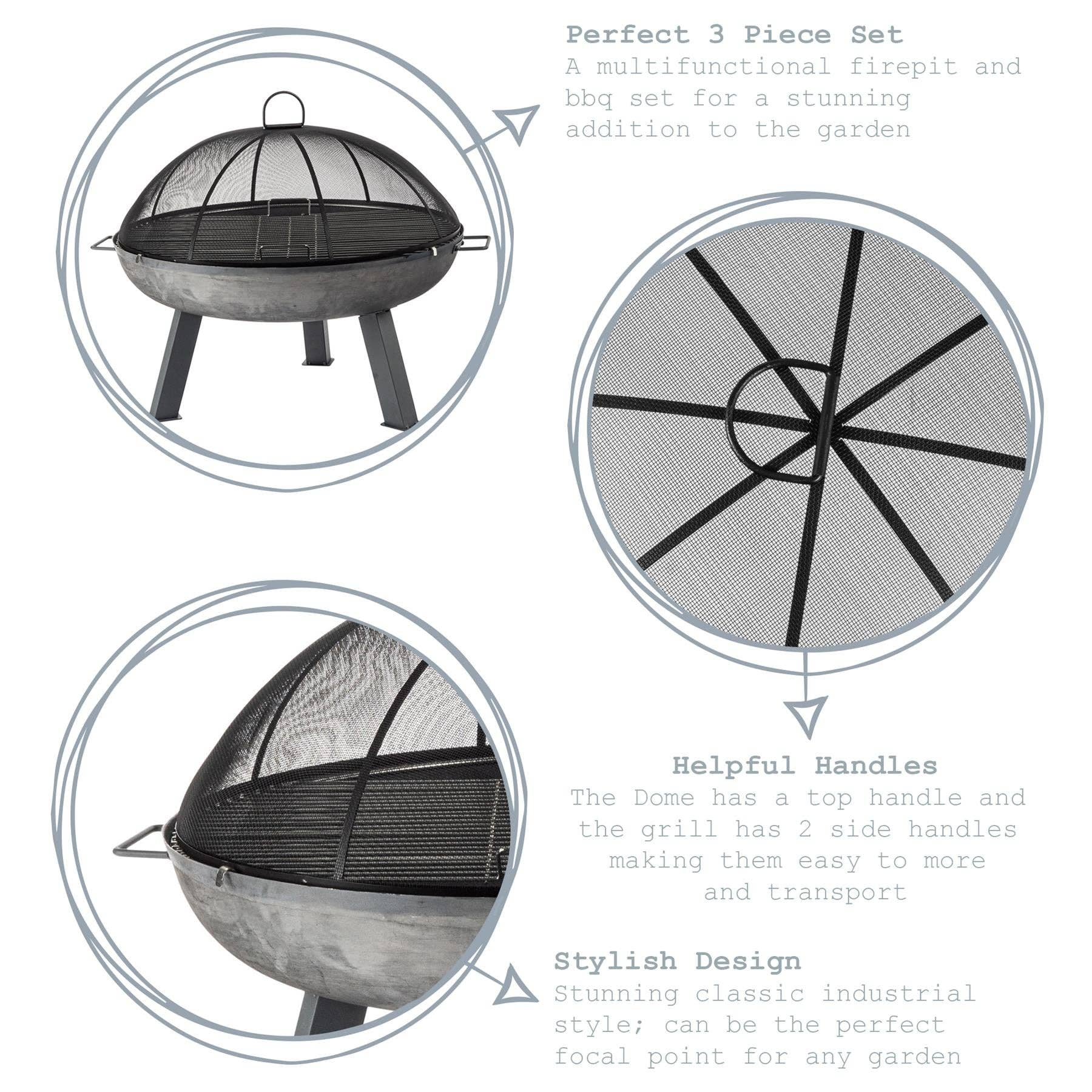 Rinkit Ltd – wholesale Fire pit – Harbour Housewares 3pc Round Firepit, Grill and Dome Set4