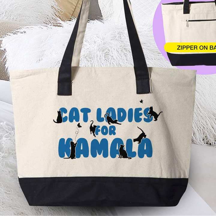 House Of Rodan - Wholesale Tote Bag - Women's - Cat Ladies For Kamala - Funny Democrat Canvas Tote