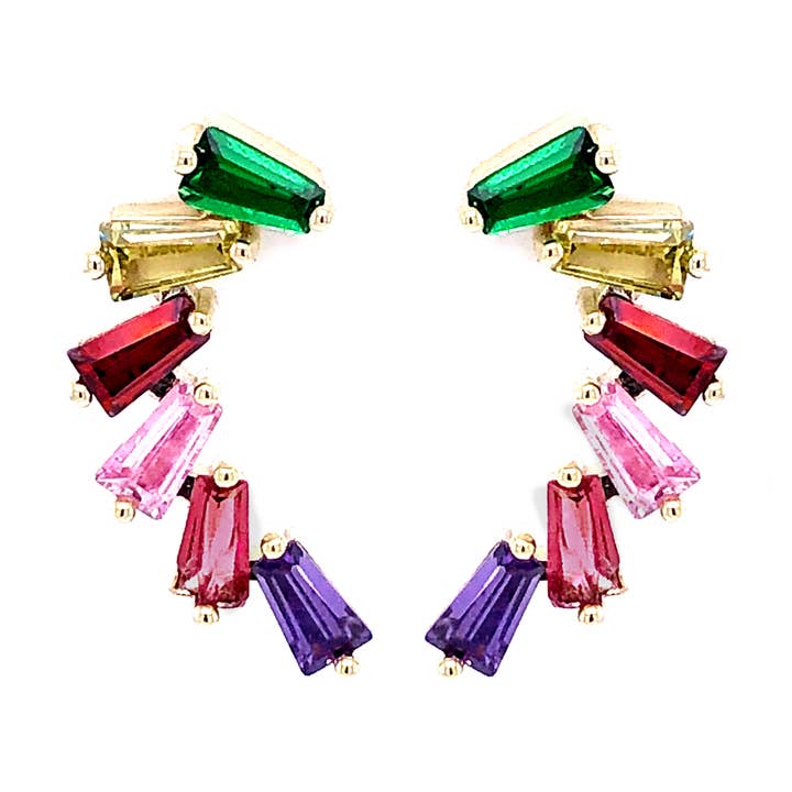 Dlux Jewels - Wholesale Stud/Post Earrings - Multi Baguette CZ, Gold Electroplated Post Earrings