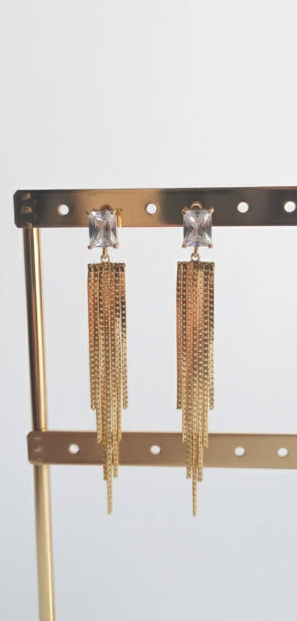 OE! - Wholesale Dangle Earrings - LUMINA - Long Earrings with Zircon and Golden Chains – Gold-Plated Brass3