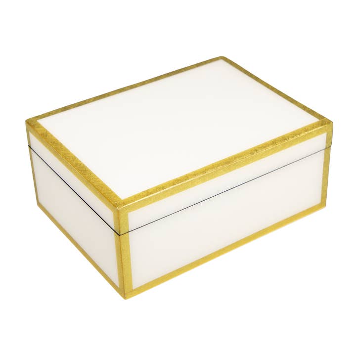 White with Shine Gold Leaf Trim - Medium Box - L-21FSWSGLT for wholesale by Pacific Connections