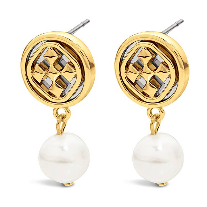 Dangle Medallion Pearl Earrings for wholesale by Gracewear Collection