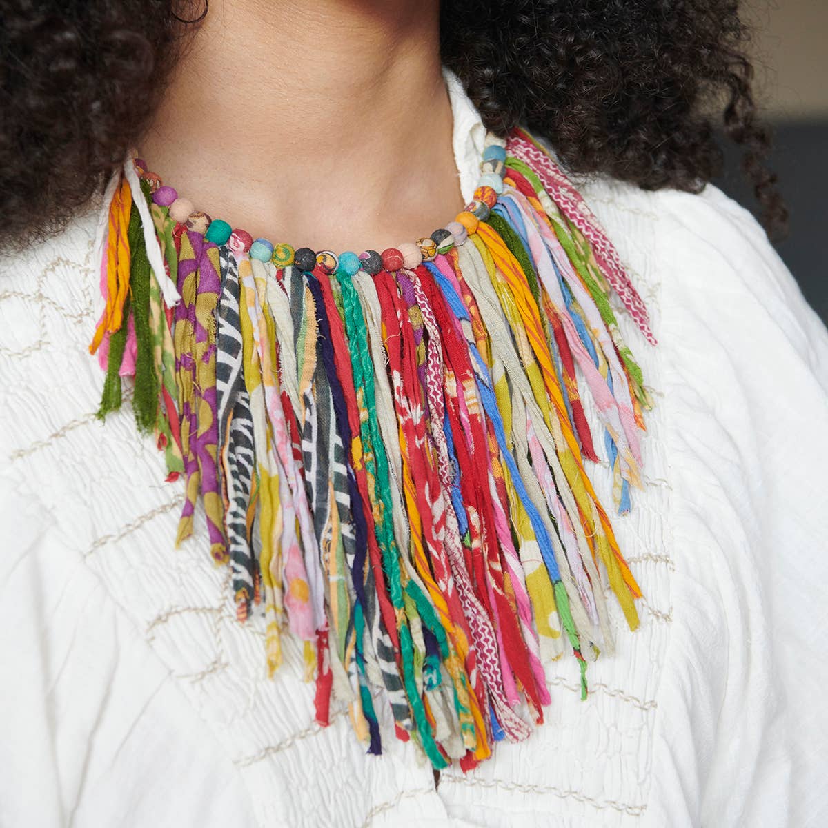 WorldFinds - Wholesale Bib Necklace - Kantha Fringe Collar Necklace2