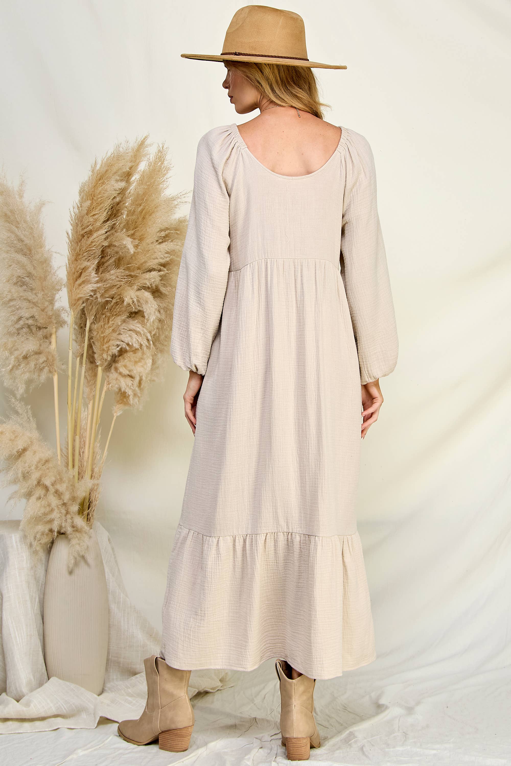 Chris & Carol Apparel - Wholesale Dress - Women's - NI51D-pocket - Cotton Gauze Ruffle Dress11