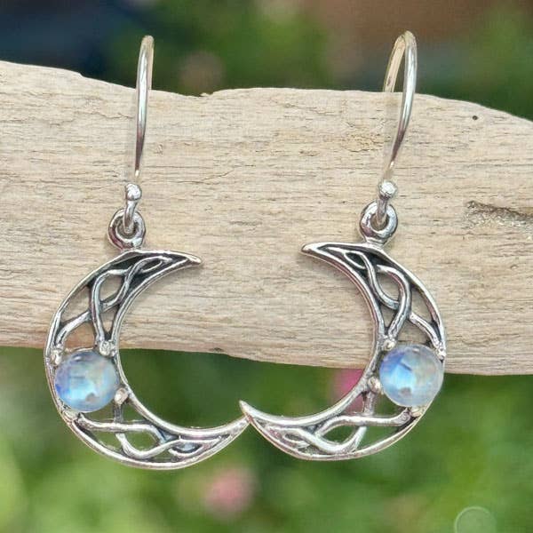 Goddess Design Studio - Wholesale Dangle Earrings - Sterling Silver Celtic Crescent Moon Earrings, in 4 gems!