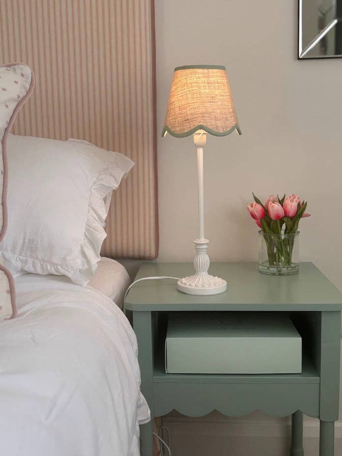 LNH EDIT - Wholesale Lamp Shade - Scallop linen green trim Lampshade8