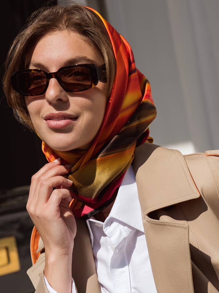 Lava Red Square Silk Scarf for wholesale by By Biology