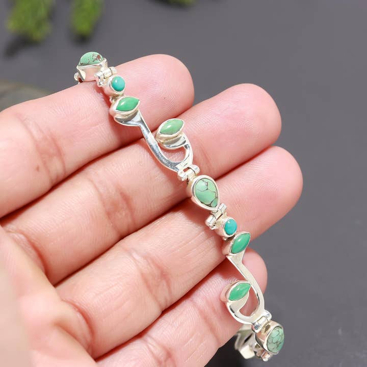 AG 925 JEWELLERY - Wholesale Link & Chain Bracelet - 925 Silver Turquoise Vine Motif Link Bracelet1