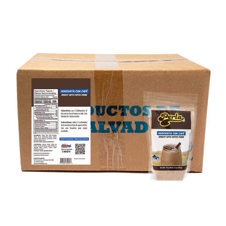 Perla Orgeat con Bevanda al Caffè (Horchata con Caffè) 12 oz, Confezione da 20 per la vendita all'ingrosso da parte di Amerisal Foods