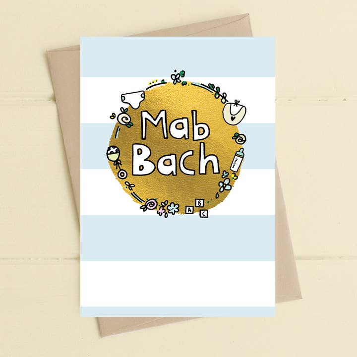 Walisisk kort - Mab Bach (Baby Boy) for engroshandel hos Dandelion Stationery