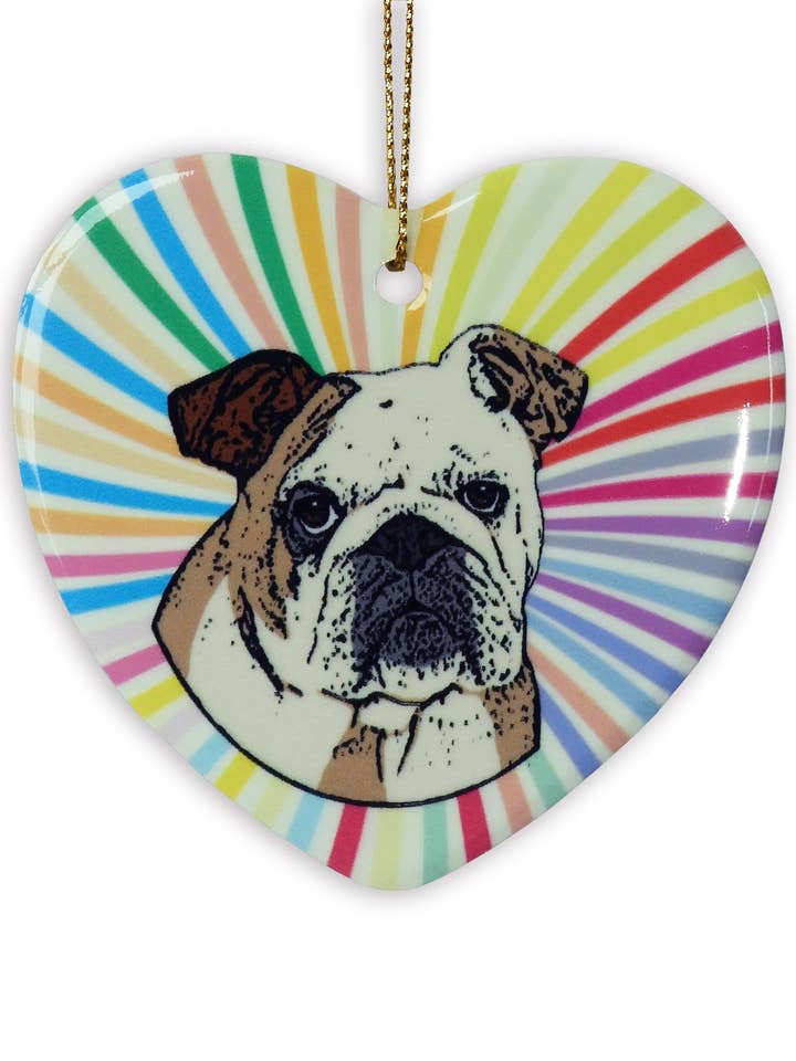 Adorno de corazón de cerámica Bulldog para venta al por mayor de Sabyloo