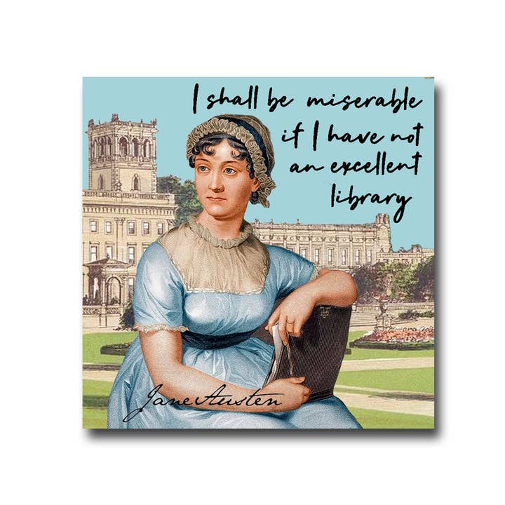 Jane Austen "Excellent Library" Quote Literary Vinyl Sticker for wholesale by Fly Paper Products