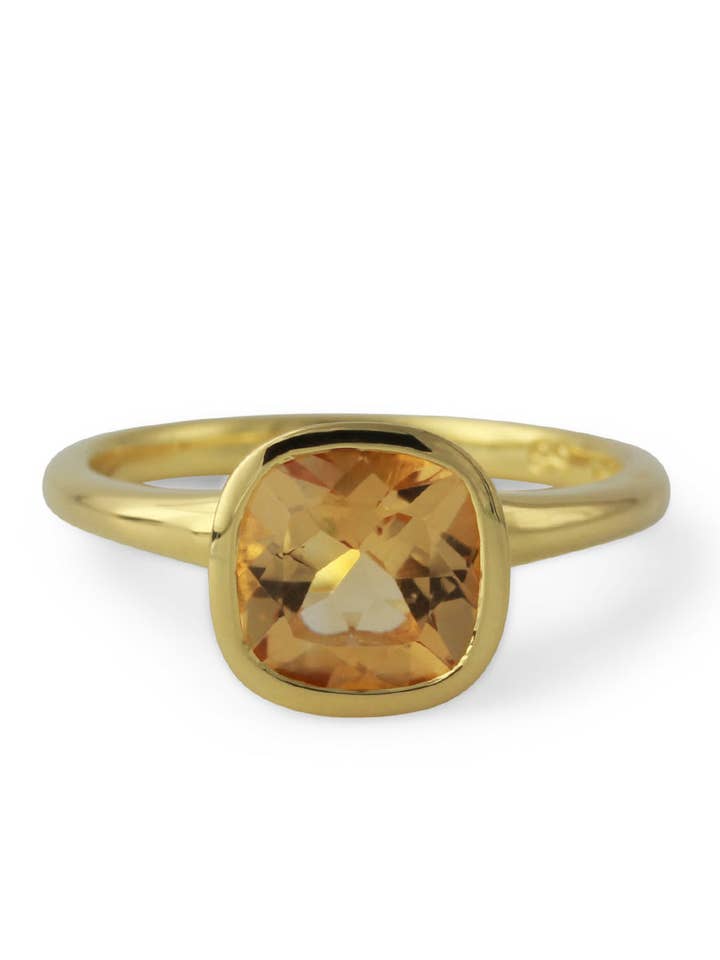 Anello in argento con citrino 8x8mm, placcato in oro 18ct per la vendita all'ingrosso da parte di Campur GmbH