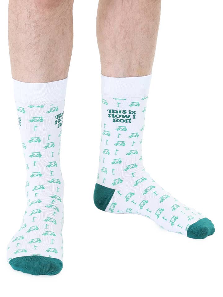 Men's Bamboo Crew Socks - Golf Carts - "This is How I Roll" for wholesale by Living Royal