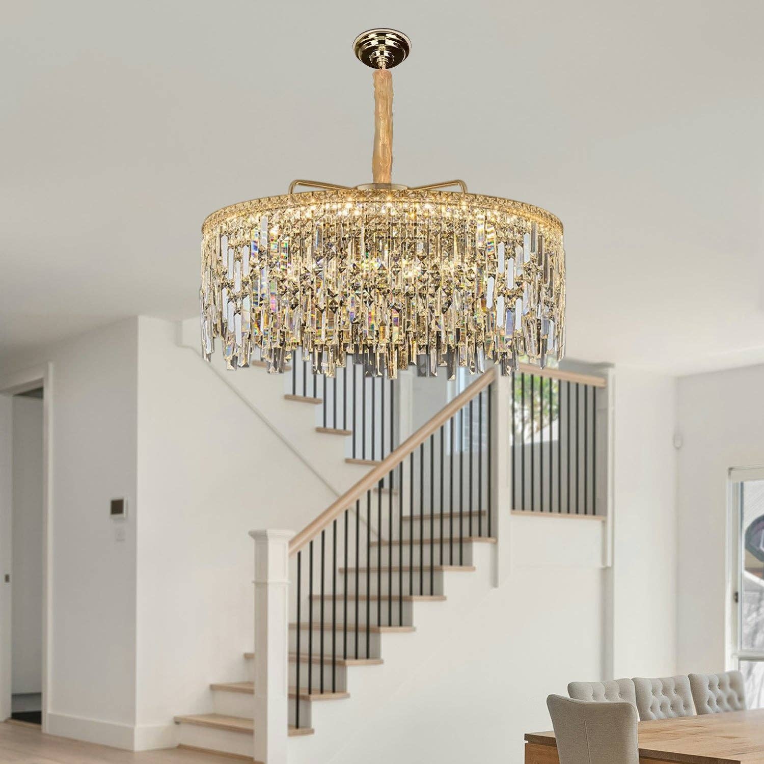 Ledsone - Vente Lustre/Suspension - Lustre moderne en cristal doré à plafond - modèle 48048
