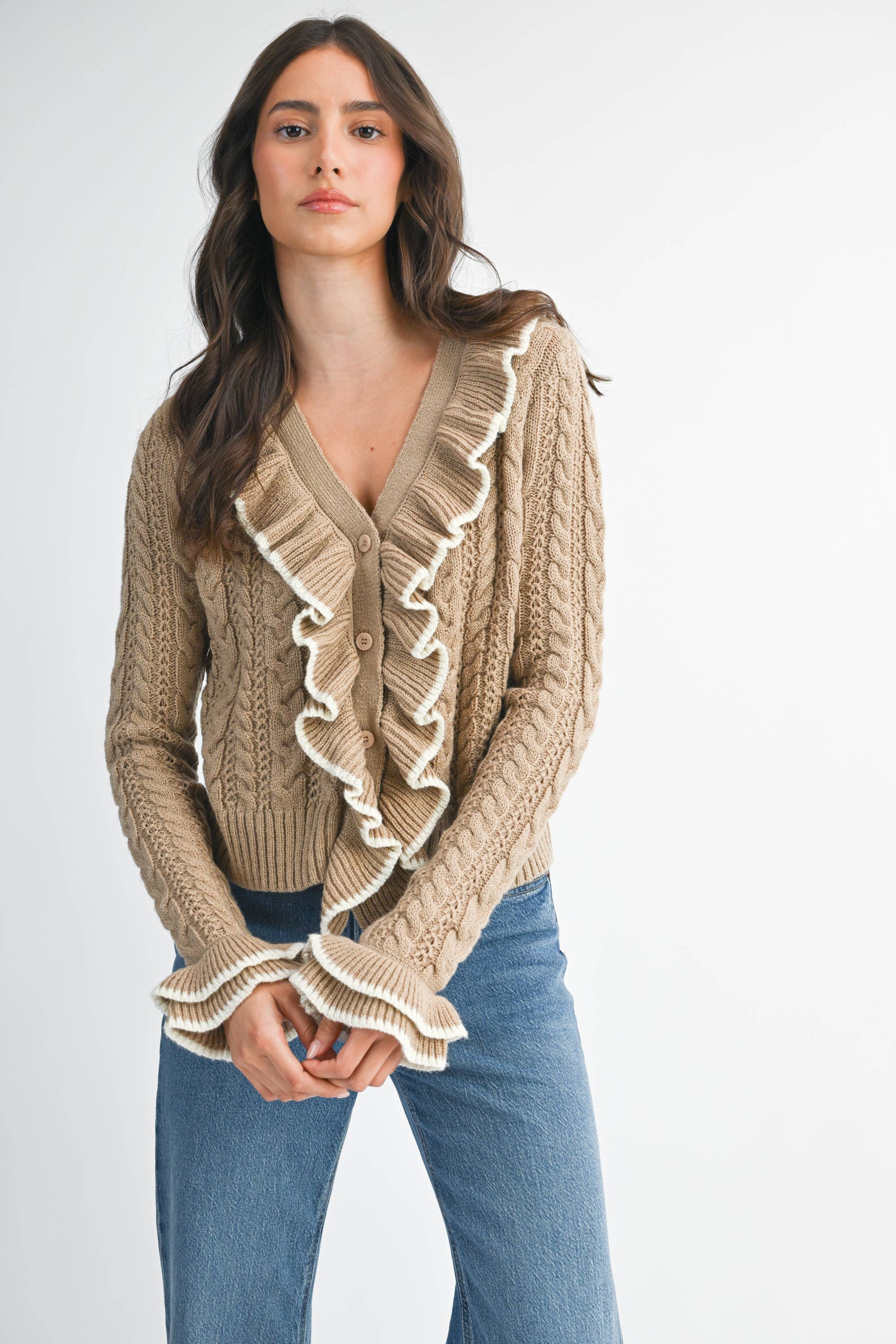 Camellia - Wholesale Cardigan - Women's - STYLIESH BLUE RUFFLED CARDIGAN18