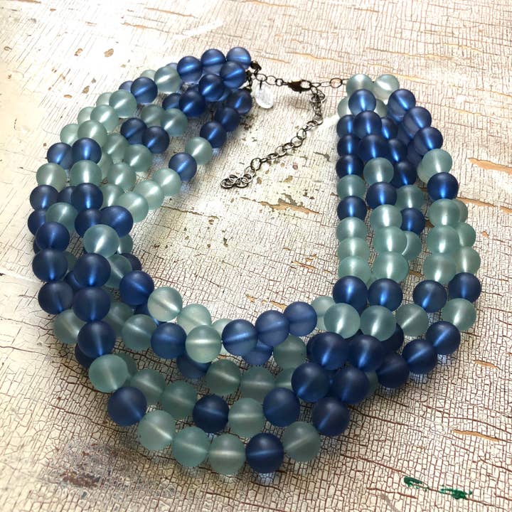 Navy and Teal Frosted Lucite Sylvie Statement Necklace for wholesale by Leetie Lovendale
