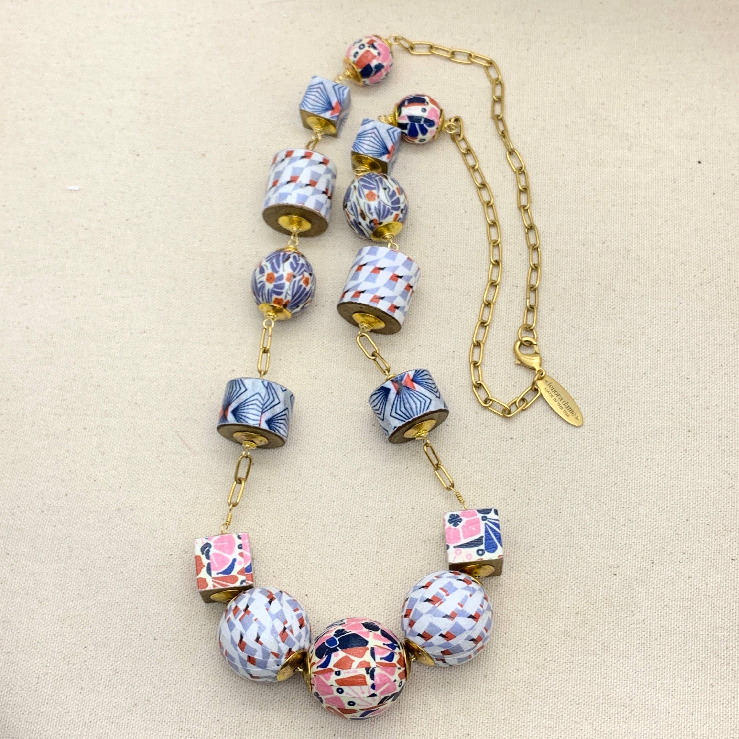 Lenora Dame - Wholesale Beaded/Pearl Necklace - Folk Art Linked Wooden Bead Necklace4