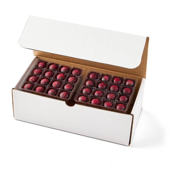 Red Raspberry Truffle, 96 pc bulk box for wholesale by Vosges Haut-Chocolat