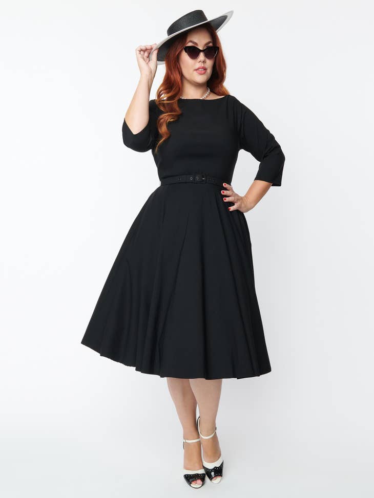 Unique Vintage Plus Size Black Stephanie Fit & Flare Dress