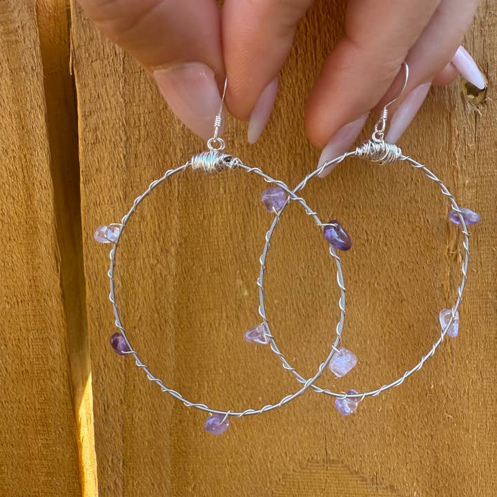 Pendientes tipo brazalete tipo argolla con piedras preciosas (6 colores) para venta al por mayor de ReStrung Jewelry