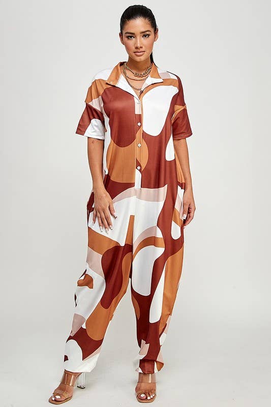 Multi Bedruckter Button-Down-Overall für den Großhandel auf Faire3