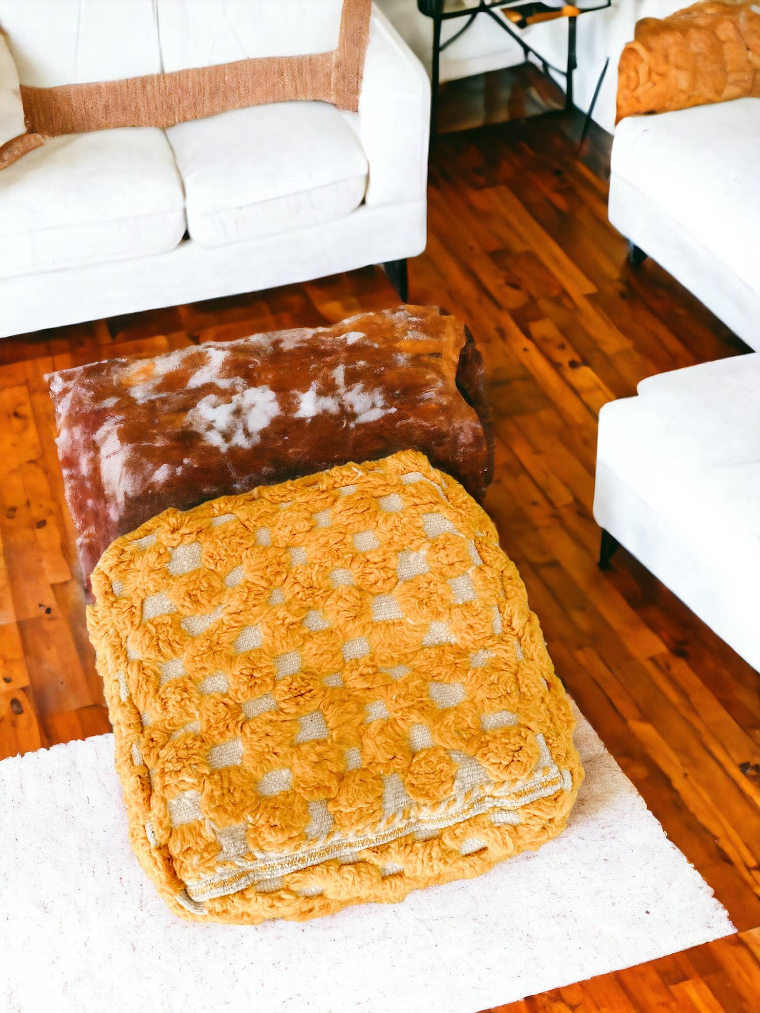 Berberwoolrug – wholesale Pouf – Handcrafted Berber Mustard Wool Checkered Pouf Floor Cushion2