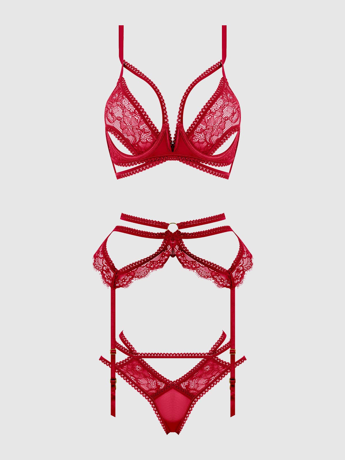 House of Desire - Wholesale Lingerie Set - Women's - BIANCA STRAPPY LACE BRA, GARTER & HIPSTER SET6