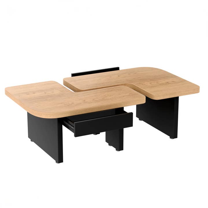 Set om 2 nästade soffbord i trälook med S-format design, inbyggd LED-belysning och 2 lådor för wholesale av Urban Meuble