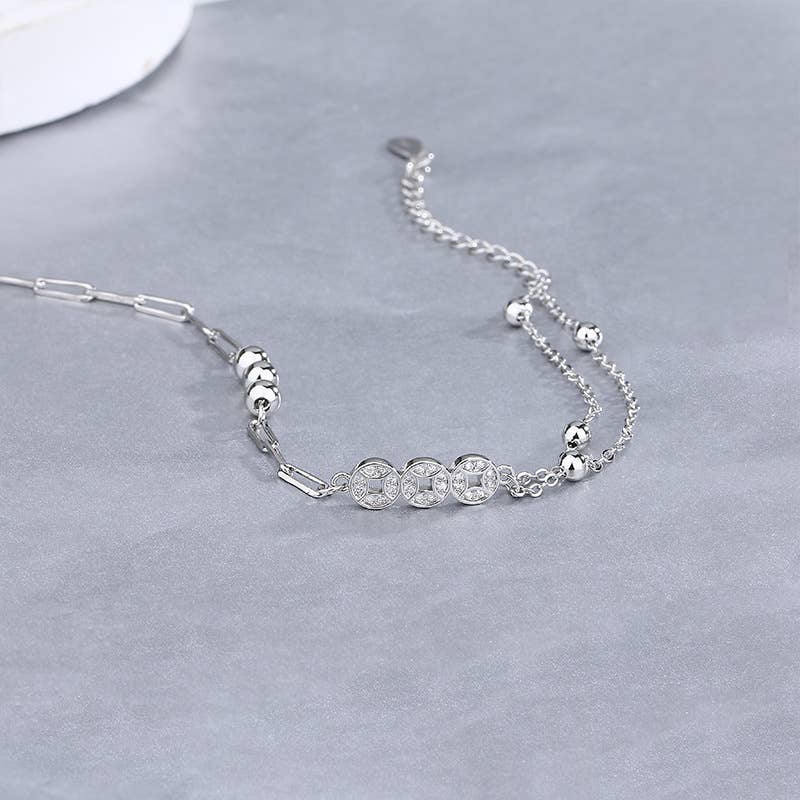 Gemscape UK - Wholesale Charm/Dangle Bracelet - Silver Coin Bracelet - Dainty, Light Weight chain style8