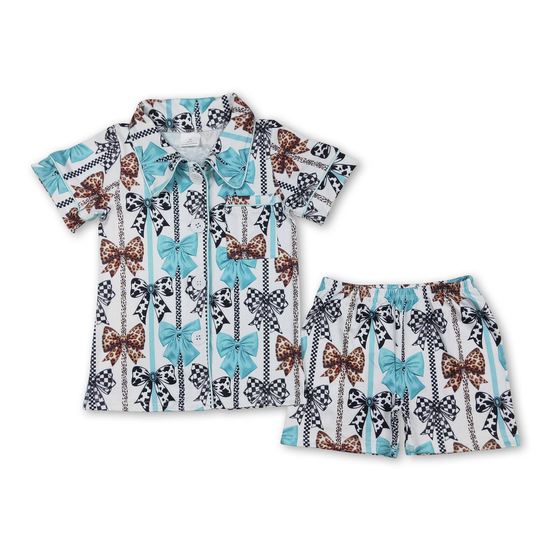 Yawoo Garments - Vente Haut et bas de pyjama – enfant - Pyjama d'été pour filles avec nœuds colorés et manches courtes4