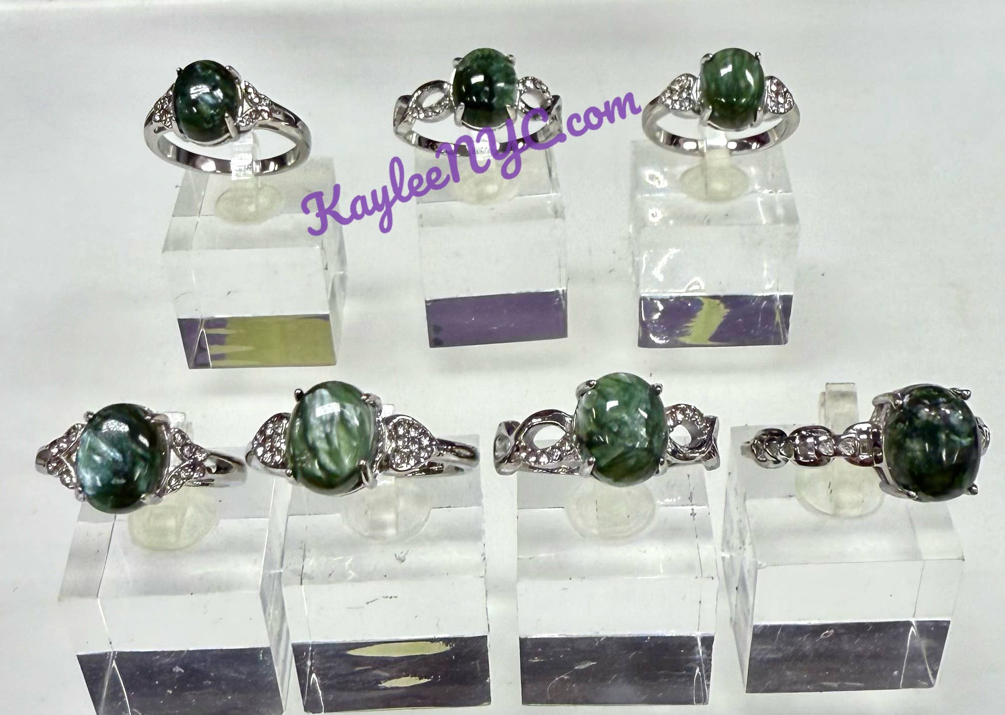 KayleeNYC - Wholesale Single Stone/Solitaire Ring - Natural Seraphinite Stainless Steel Ring 8x10mm Crystals3