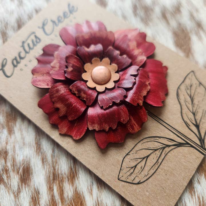 Cocklebur & Co. - Wholesale Hat Accessory - Women's - Prairie Peony Collection- Genuine Leather Flower Hat Pins2
