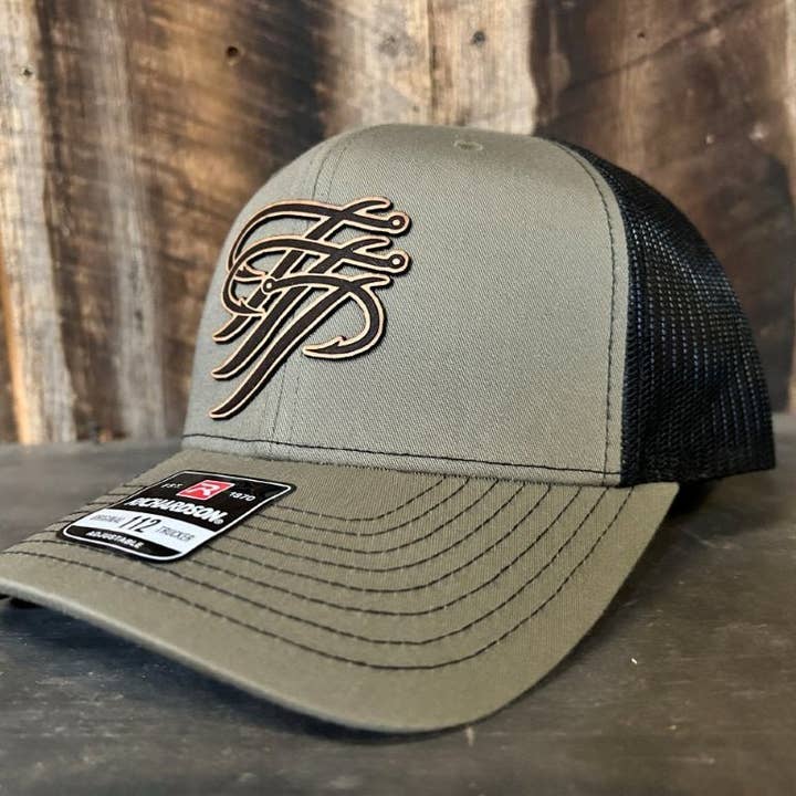 Naomi's Happy Place Shop - Wholesale Trucker hat – Unisex - TTP Loden/Black/ Leather Patch Cut Out1