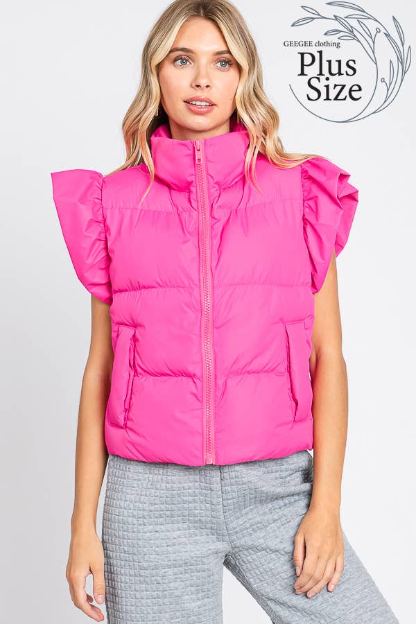 GeeGee x Lovelo - Wholesale Outerwear Vest - Women's - Plus Ruffled Sleeve Puffer Vest, MJ4501PL23