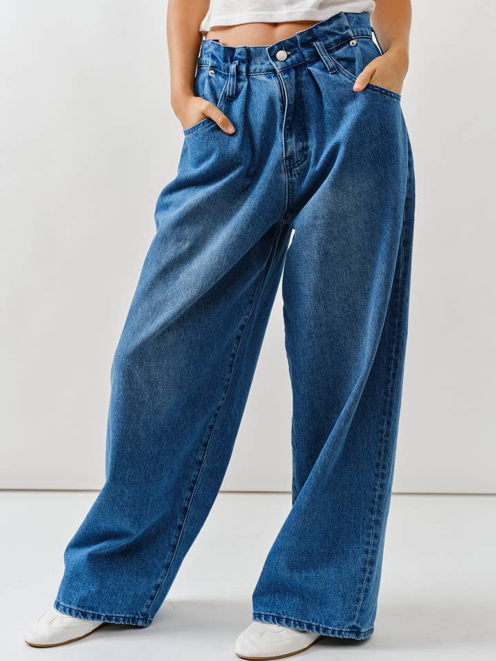 AJP5087 EXTENSION WAIST SOFT DENIM WIDE LEG JEANS for wholesale by Aaron & Amber