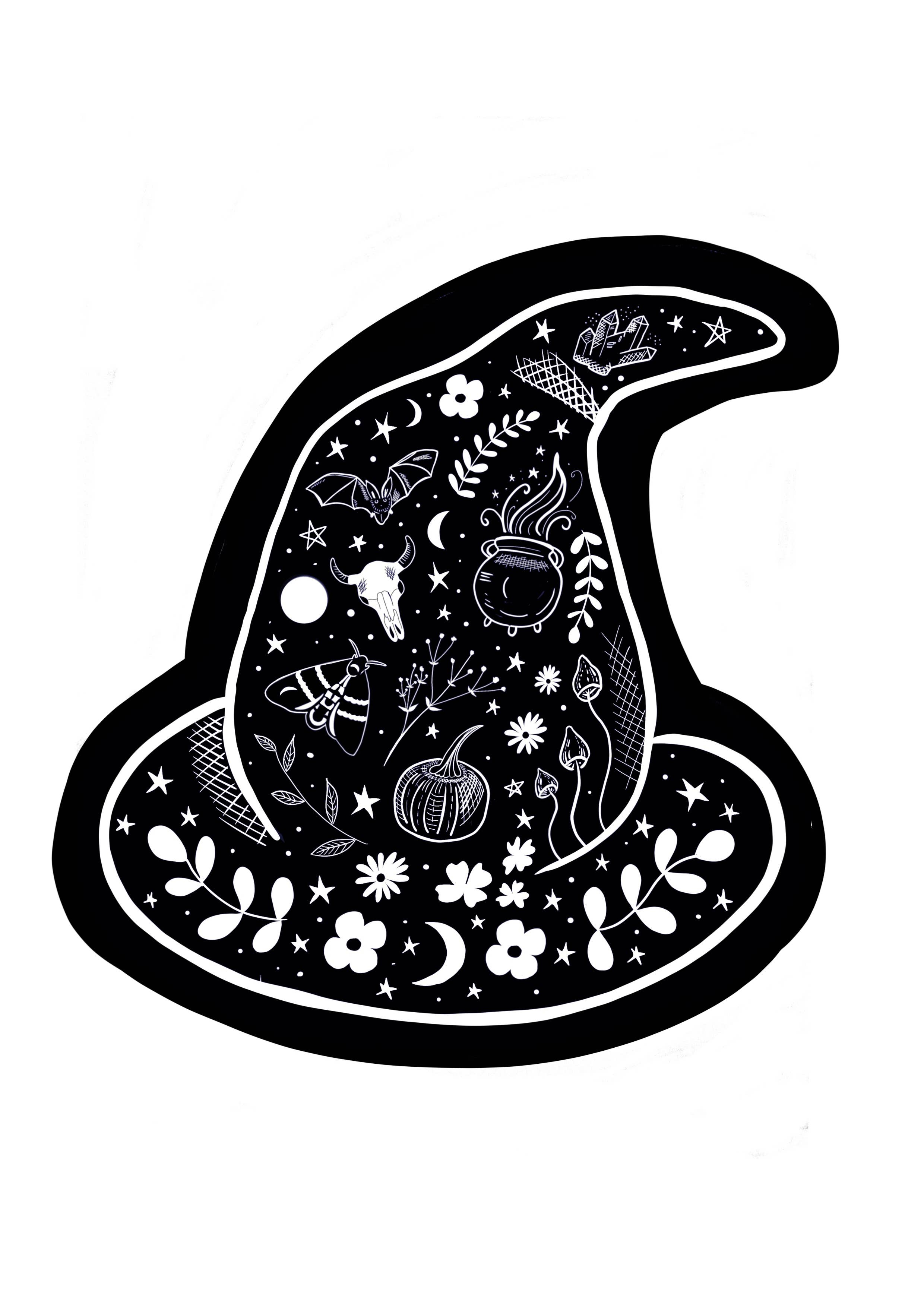 Glitter and Earth – wholesale Halloween card – Lino Witches hat1