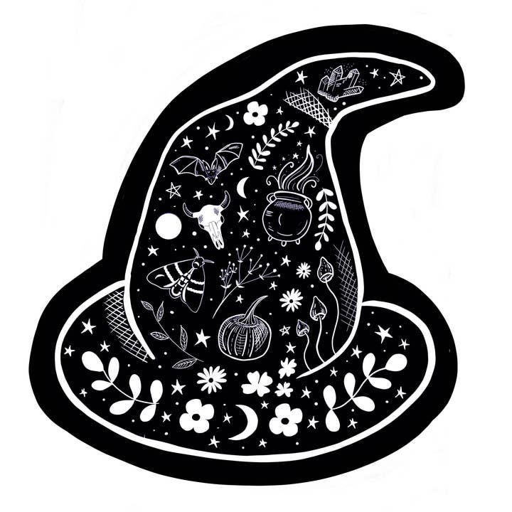 Glitter and Earth – wholesale Halloween card – Lino Witches hat1