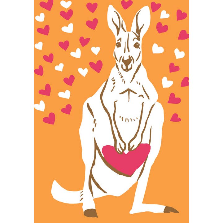 RLO-232 Kangaroo and Hearts Postcard for wholesale by Rigel Paper