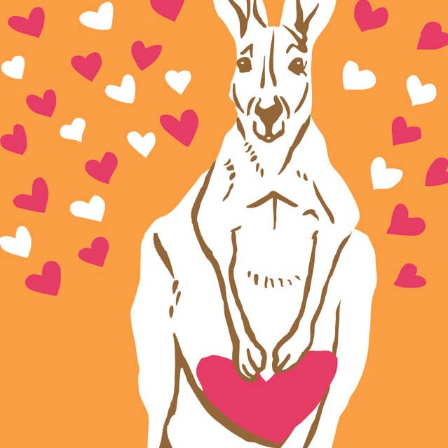 RLO-232 Känguru und Herzen Kunstdruck für den Großhandel von Rigel Paper