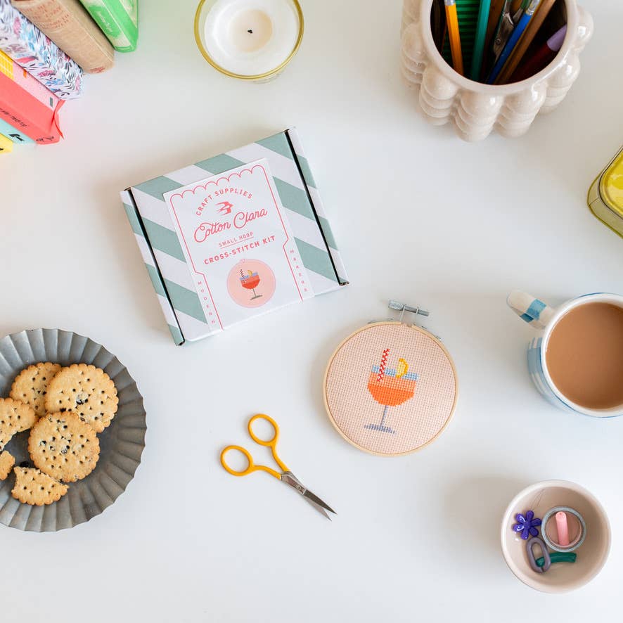 Cotton Clara Craft Kits & Supplies – wholesale DIY craft kit – Aperol Cocktail Beginner Counted Cross Stitch Kit9