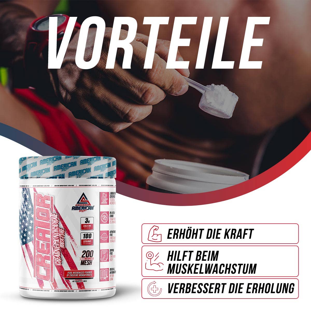 AMERICAN SUPLEMENT S.L. - Vendita all'ingrosso Vitamine/integratori orali - AMERICAN SUPLEMENT | Creatina monoidrato 100% CREATOR 300 g6