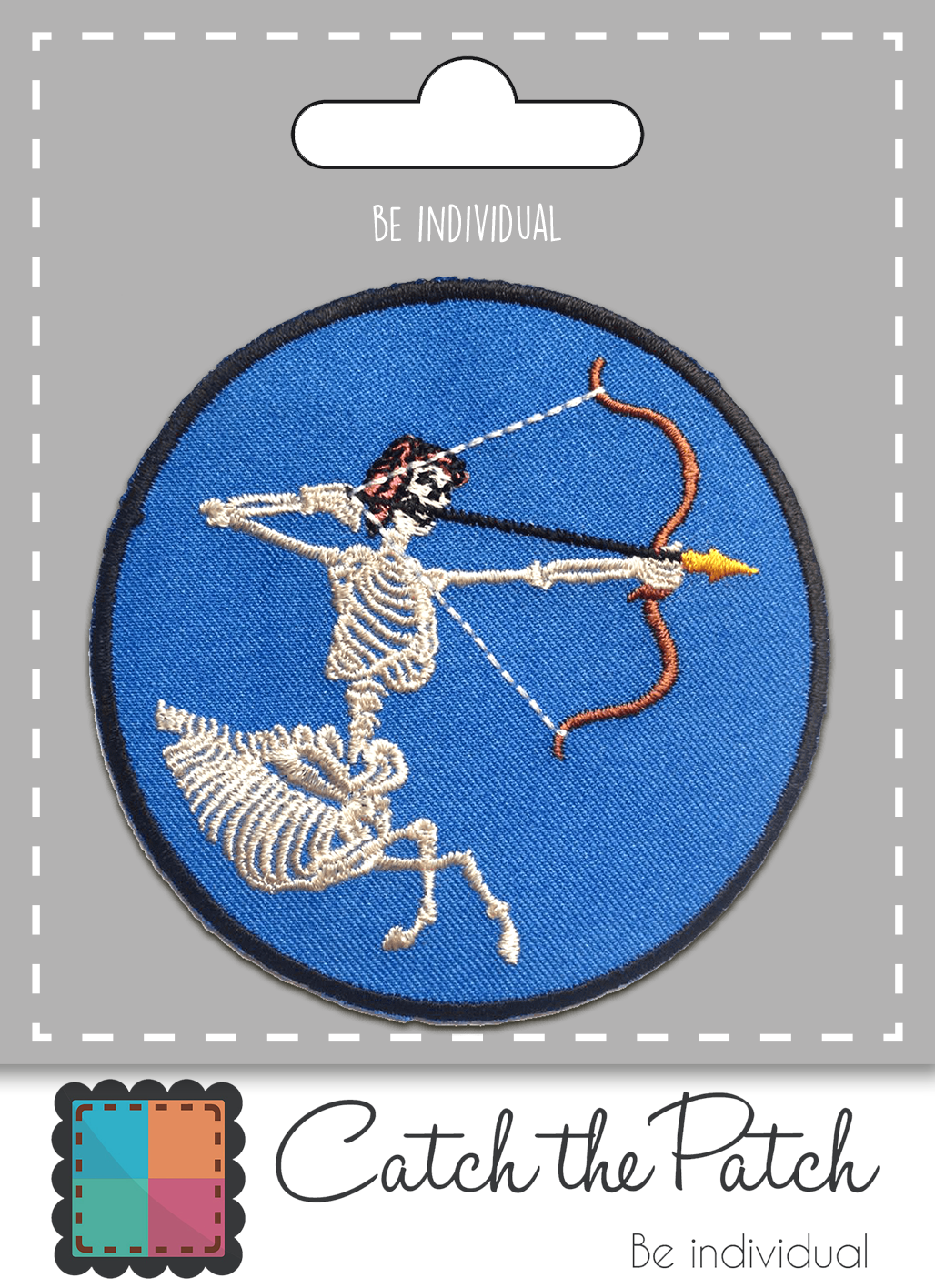 Blau Aufnäher / Bügelbild - Skelett mit Bogen für den Großhandel auf Faire1