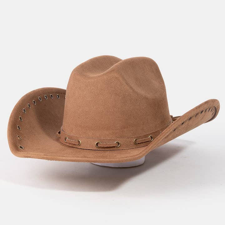 Collections by Fame Accessories - Wholesale Fedora - Women's - Grommet Brim Suede Cowboy Hat8