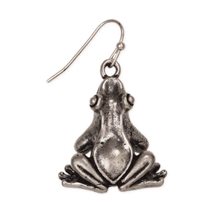 ZAD - Wholesale Dangle Earrings - Hop to it Silver Frog Earrings0